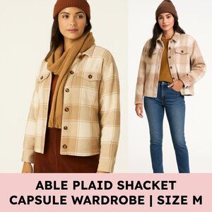 Able Cream and Brown Plaid Shacket - Boxy Cropped (M) — Taupe/Cream, Lined